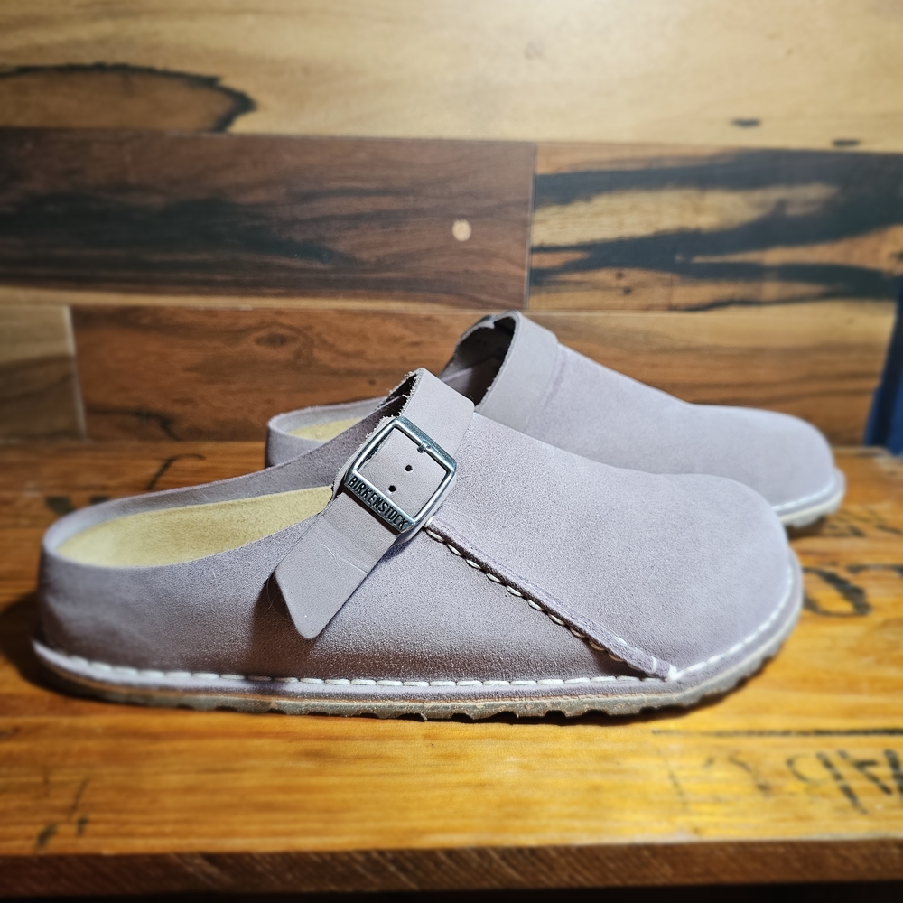 Purple/Gray Suede Slip-On Clogs